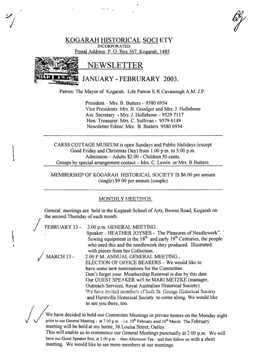 Newsletter January - Februrary 2003