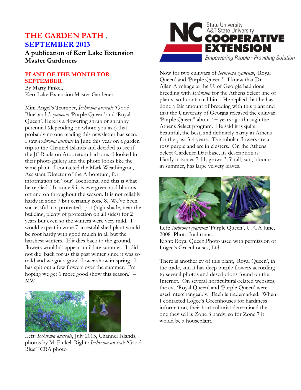 THE GARDEN PATH , SEPTEMBER 2013 a Publication of Kerr Lake Extension Master Gardeners
