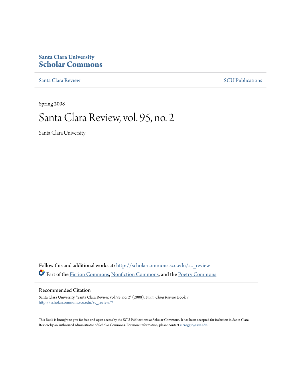Santa Clara Review, Vol. 95, No. 2 Santa Clara University