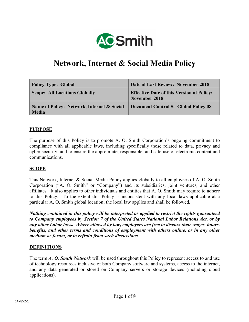 Network, Internet & Social Media Policy