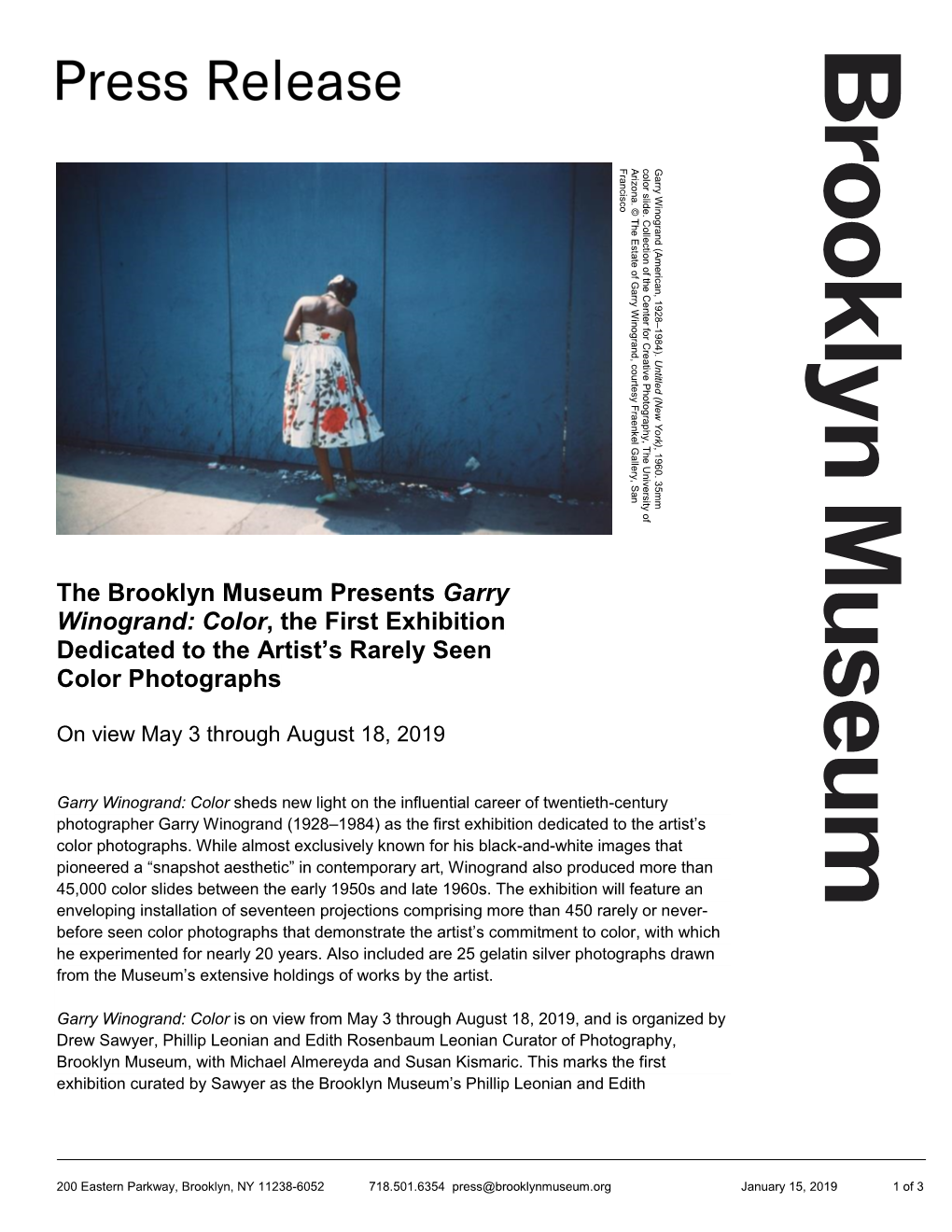 The Brooklyn Museum Presents Garry Winogrand: Color, the First Exhibition Dedicated to the Artist’S Rarely Seen Color Photographs