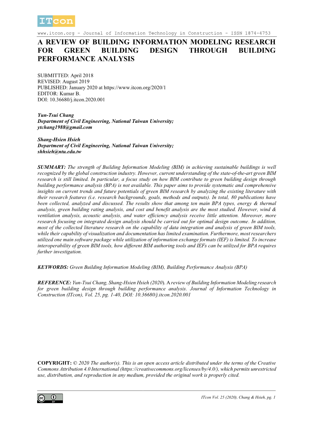 A Review of Building Information Modeling Research for Green Building Design Through Building Performance Analysis