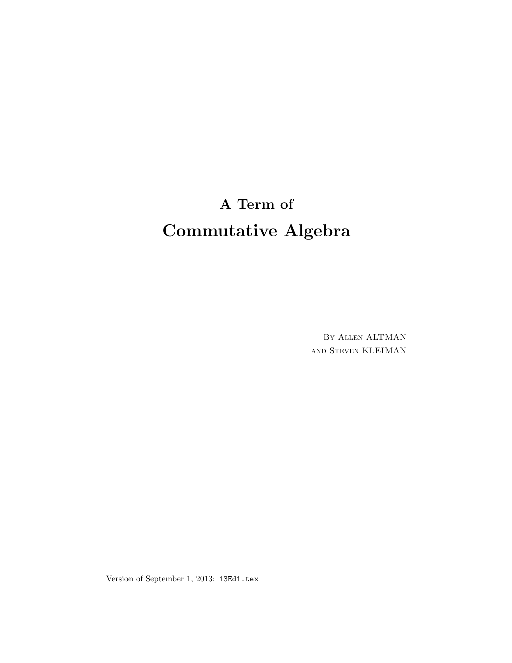 Commutative Algebra