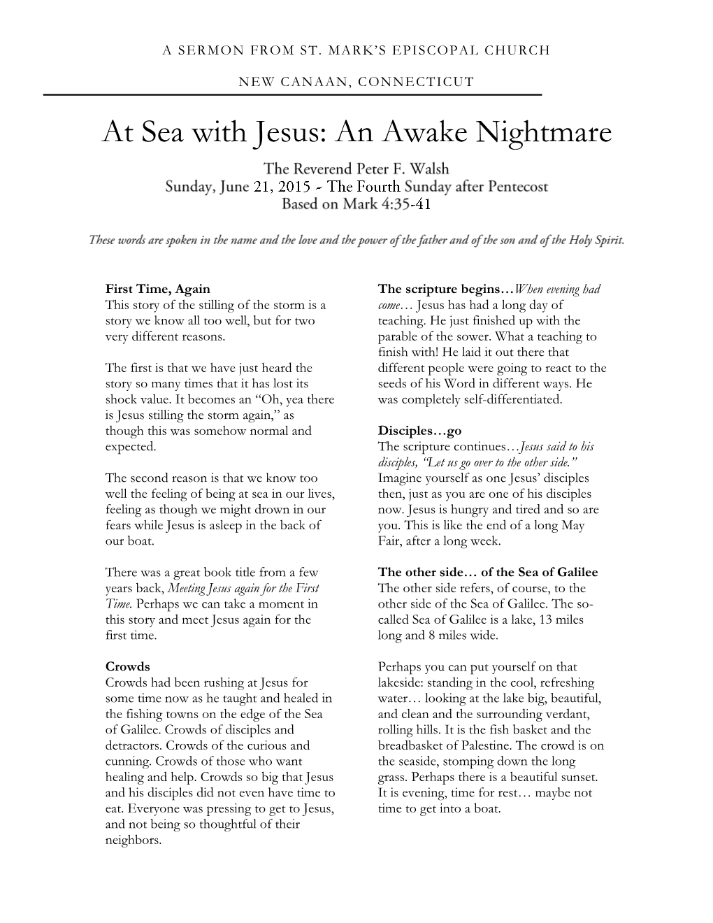 At Sea with Jesus: an Awake Nightmare