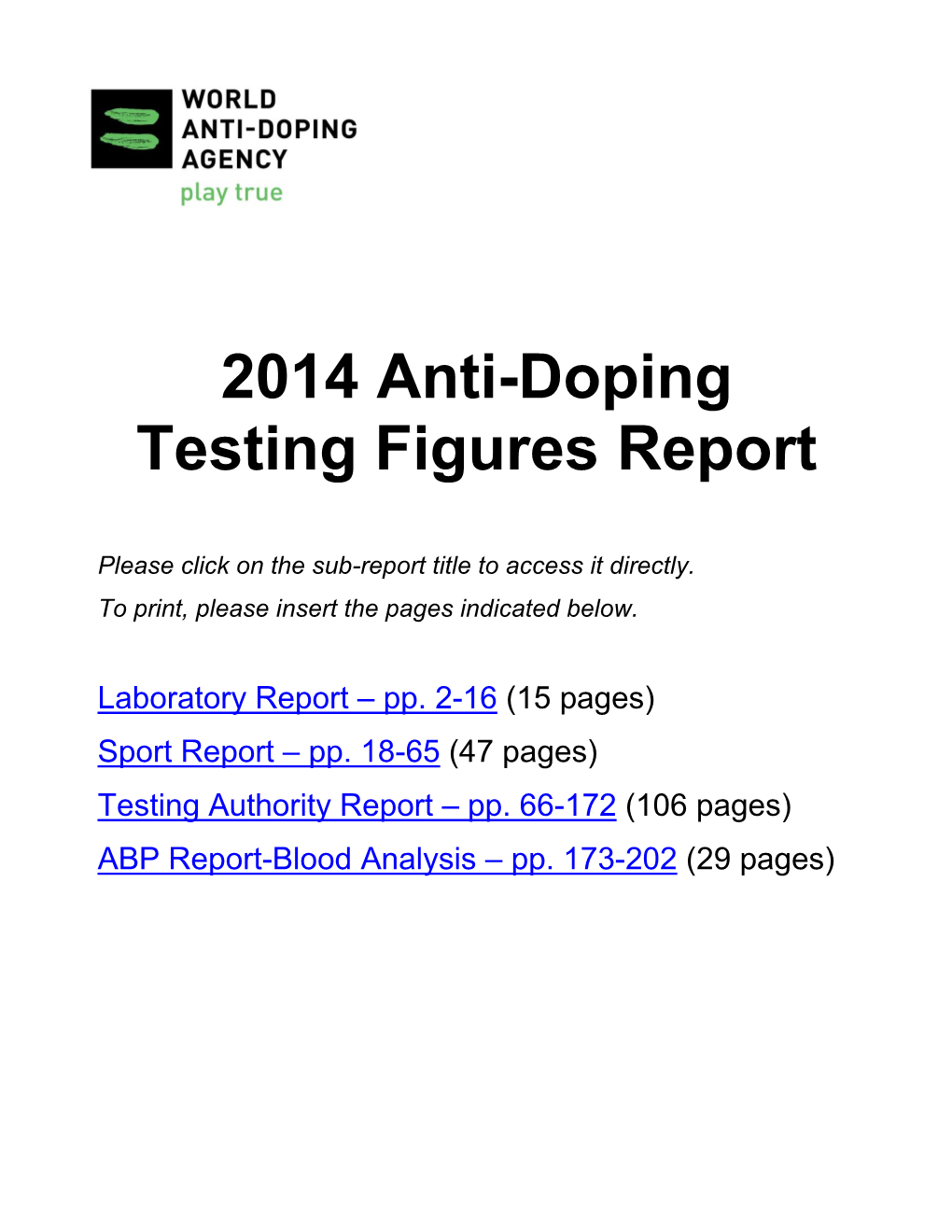 2014 Anti-Doping Testing Figures Report