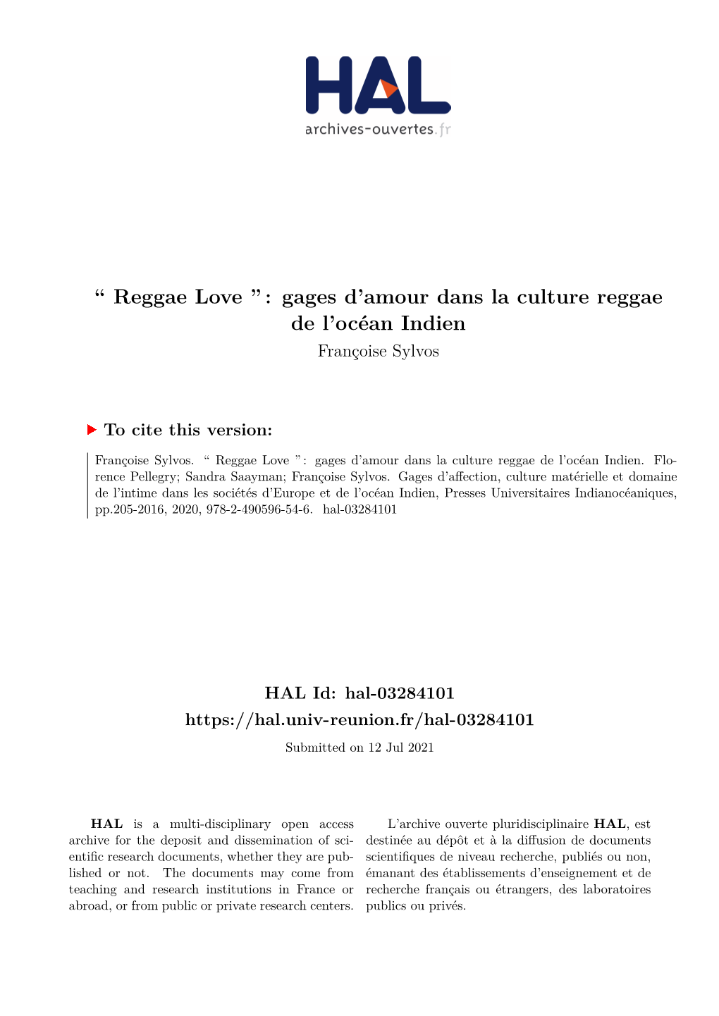 Gages D'amour Dans La Culture Reggae De L'océan Indien