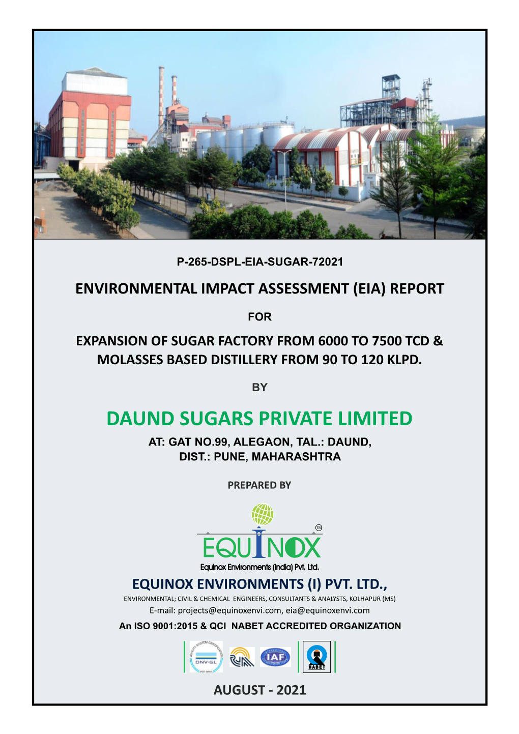 Eia-Sugar-72021 Environmental Impact Assessment (Eia) Report