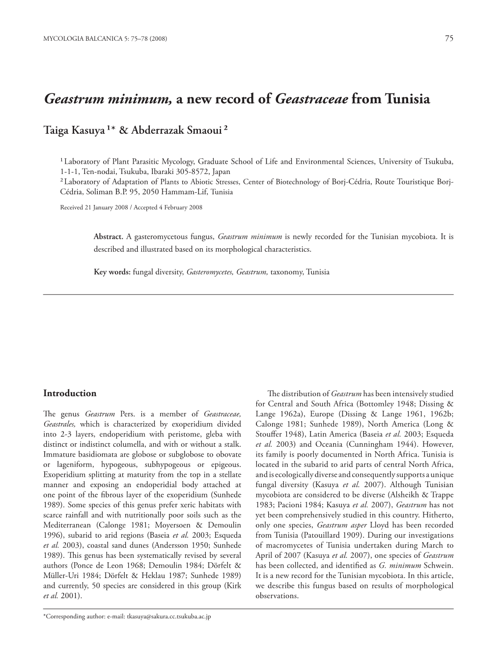 Geastrum Minimum, a New Record of Geastraceae from Tunisia