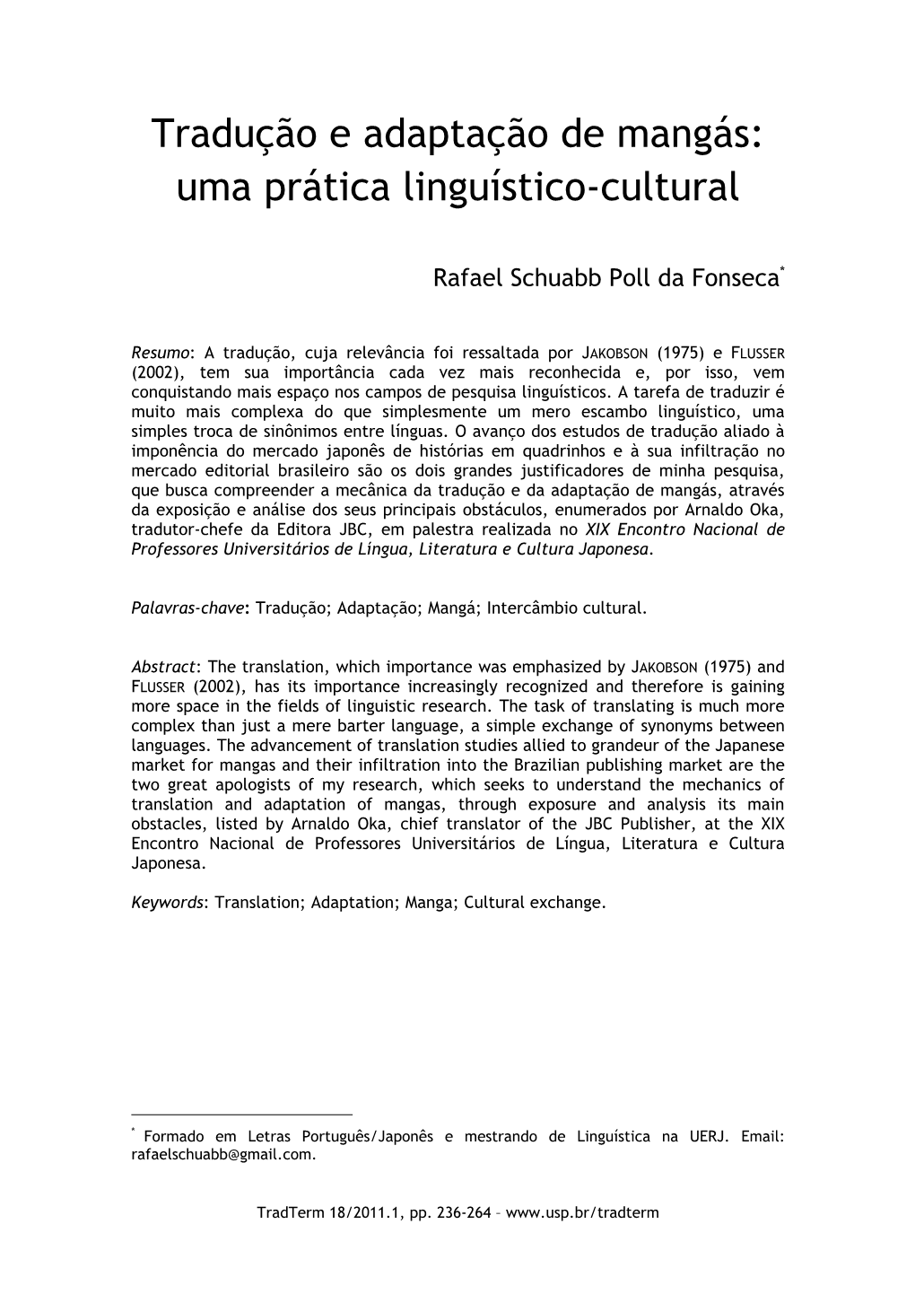 Tradução E Adaptação De Mangás: Uma Prática Linguístico-Cultural