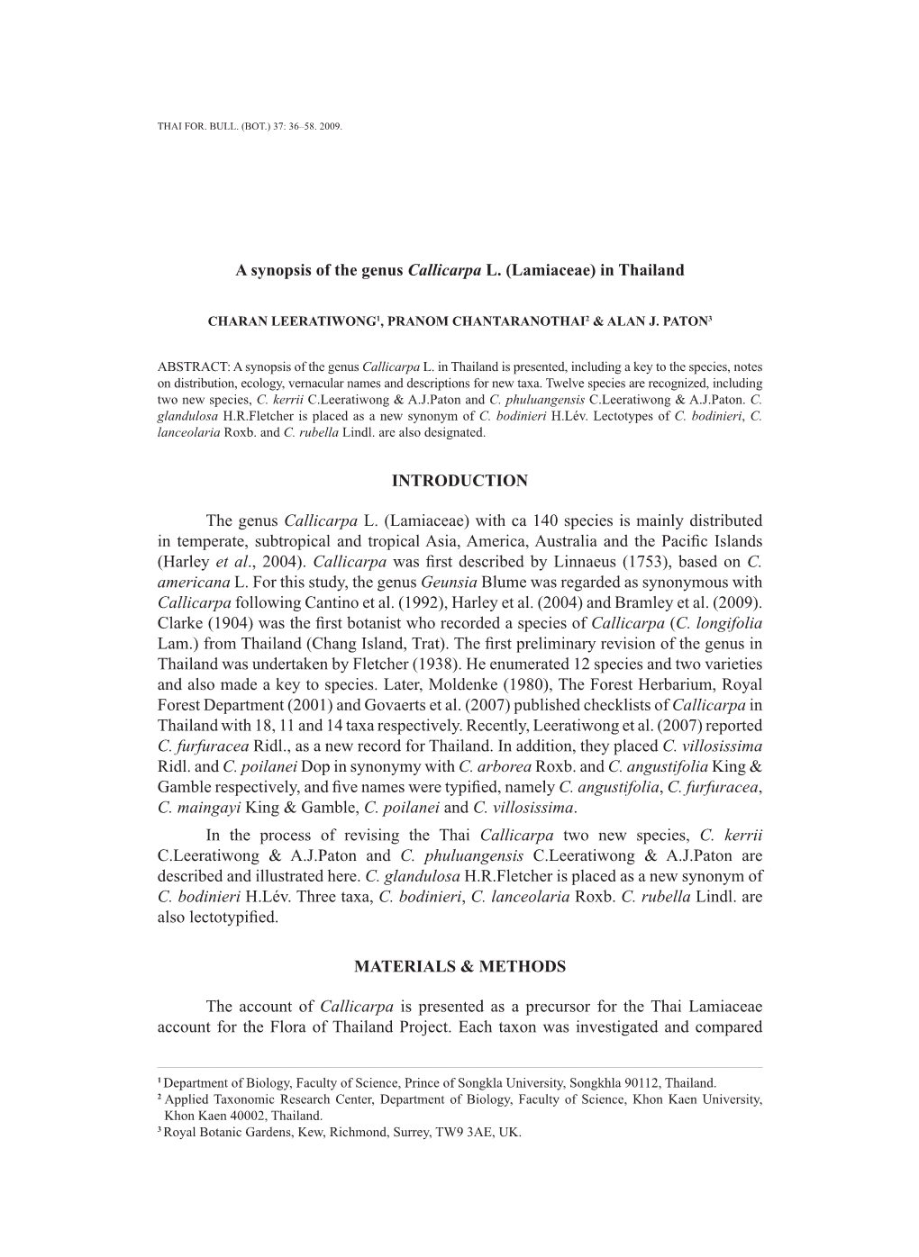 A Synopsis of the Genus Callicarpa L. (Lamiaceae) in Thailand