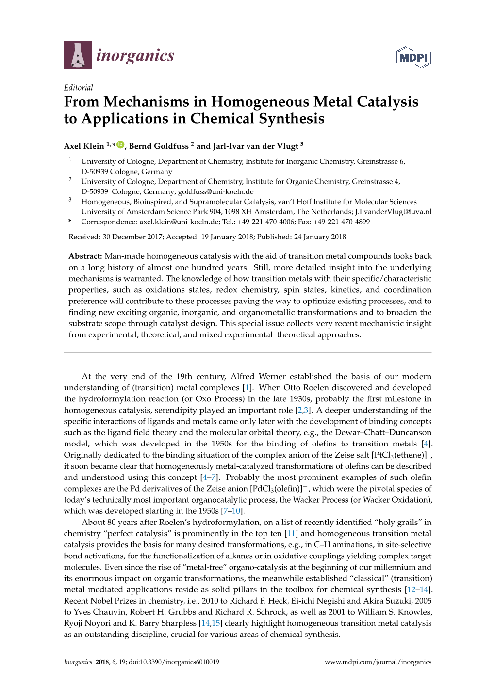 From Mechanisms in Homogeneous Metal Catalysis to Applications in Chemical Synthesis