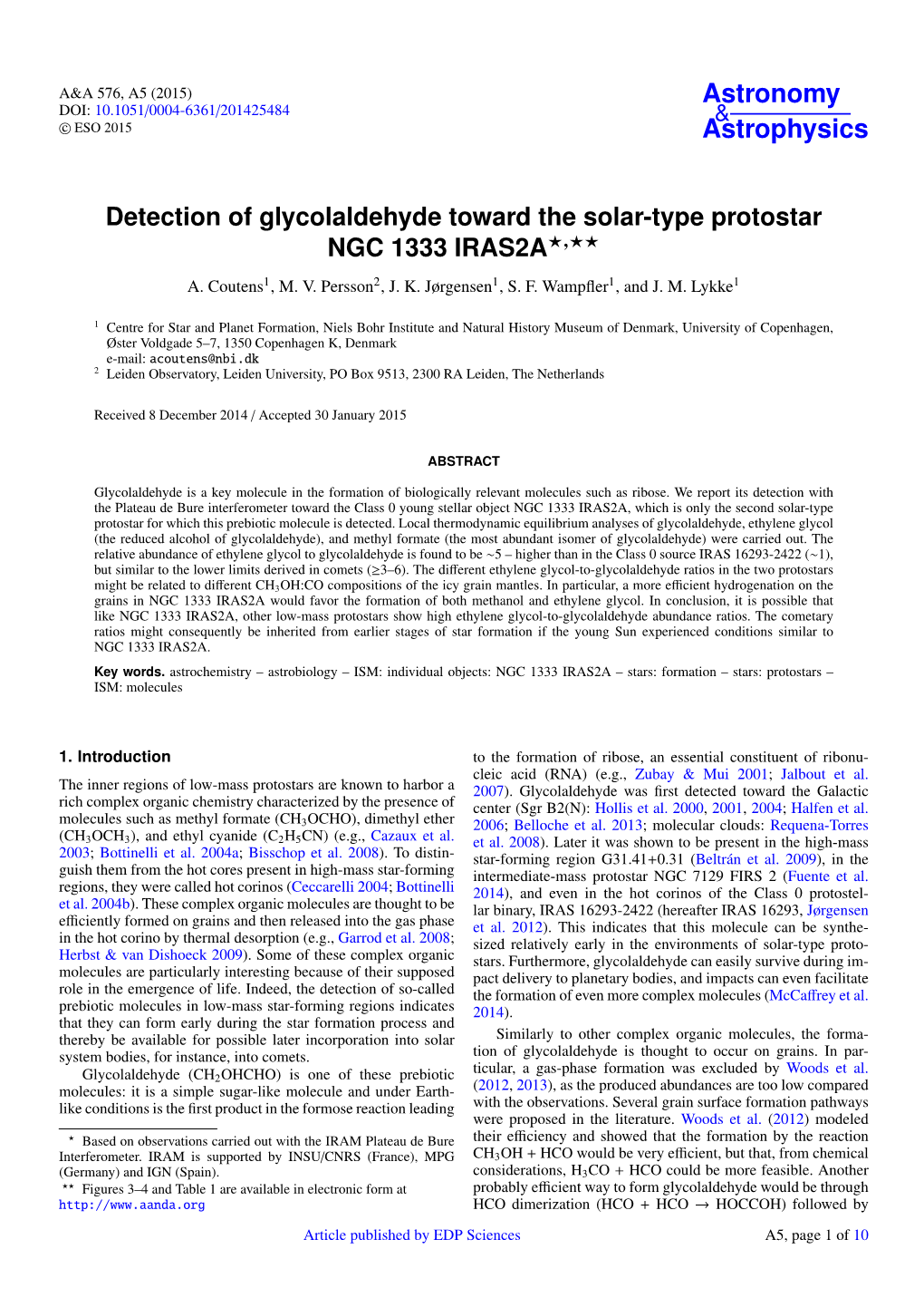 Detection of Glycolaldehyde Toward the Solar-Type Protostar NGC 1333 IRAS2A?,?? A