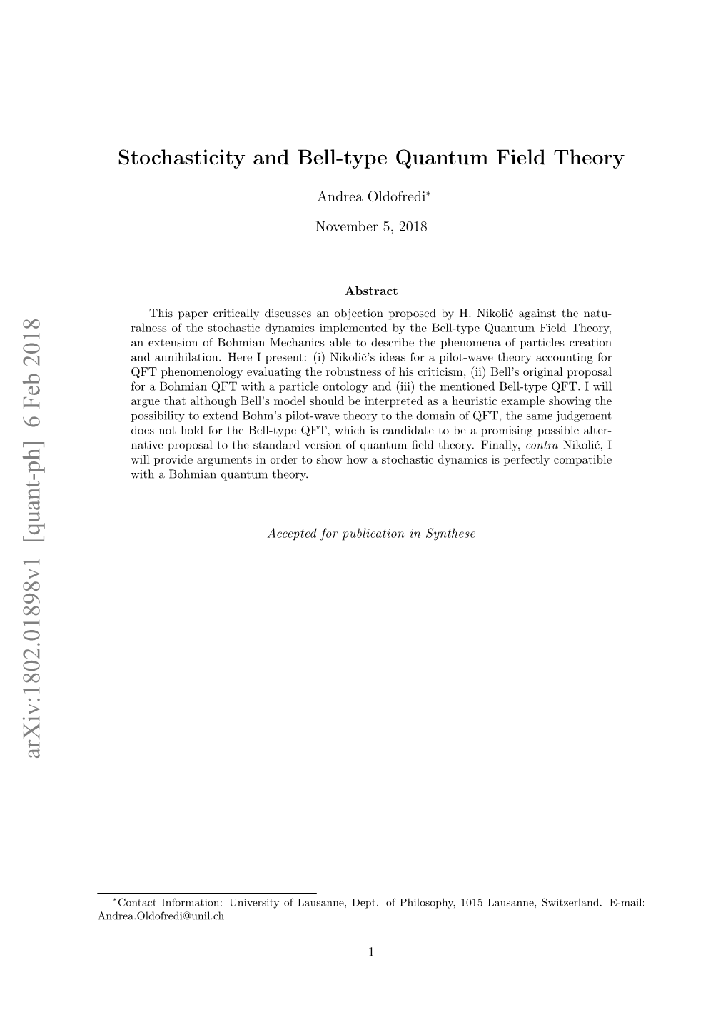 Stochasticity and Bell-Type Quantum Field Theory