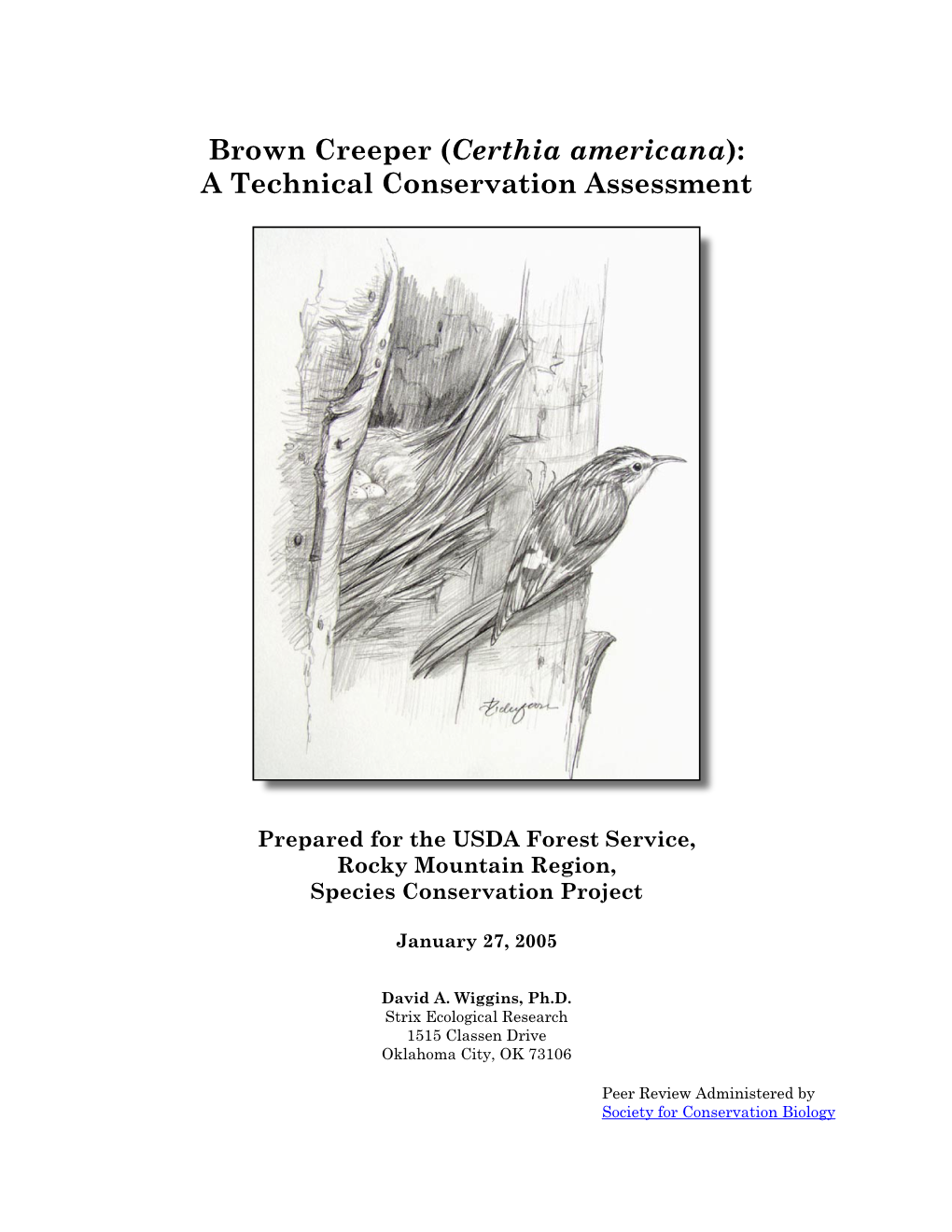 Brown Creeper (Certhia Americana): a Technical Conservation Assessment