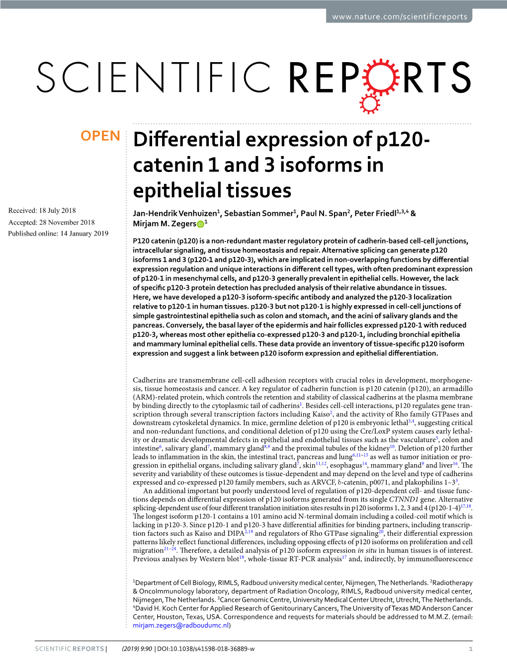 Differential Expression of P120-Catenin 1 and 3 Isoforms In