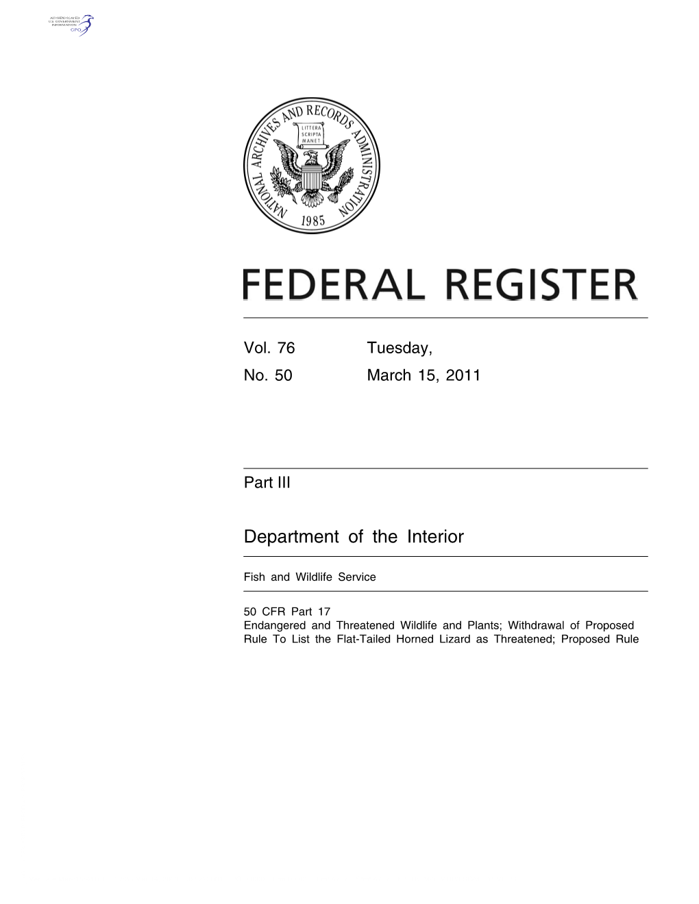 Withdrawal of Proposed Rule to List the Flat-Tailed Horned Lizard As Threatened; Proposed Rule