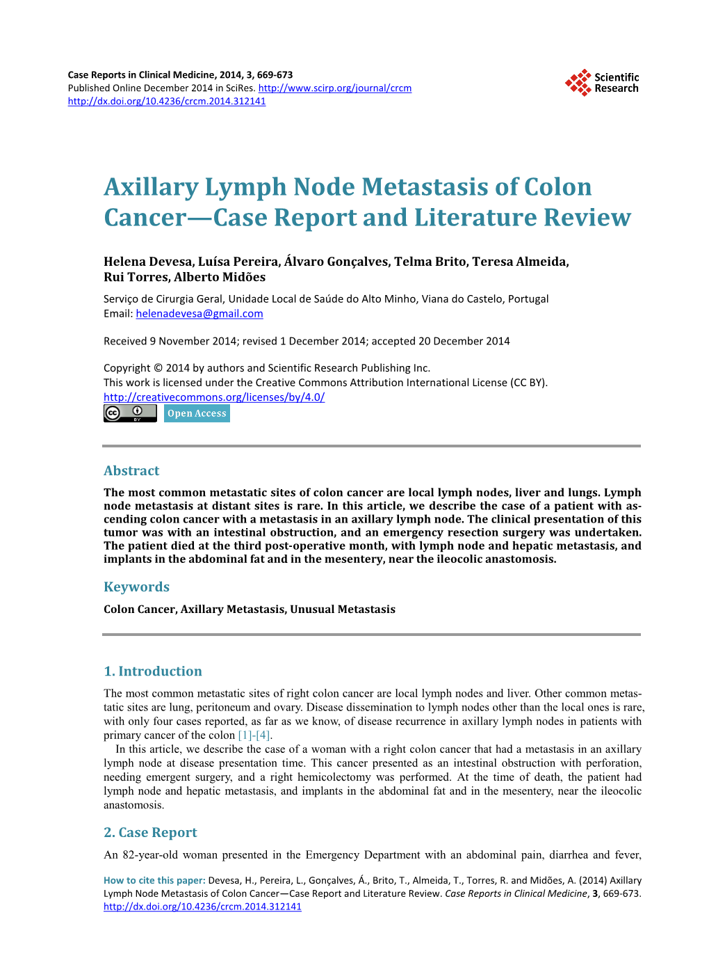 Axillary Lymph Node Metastasis of Colon Cancer—Case Report and Literature Review