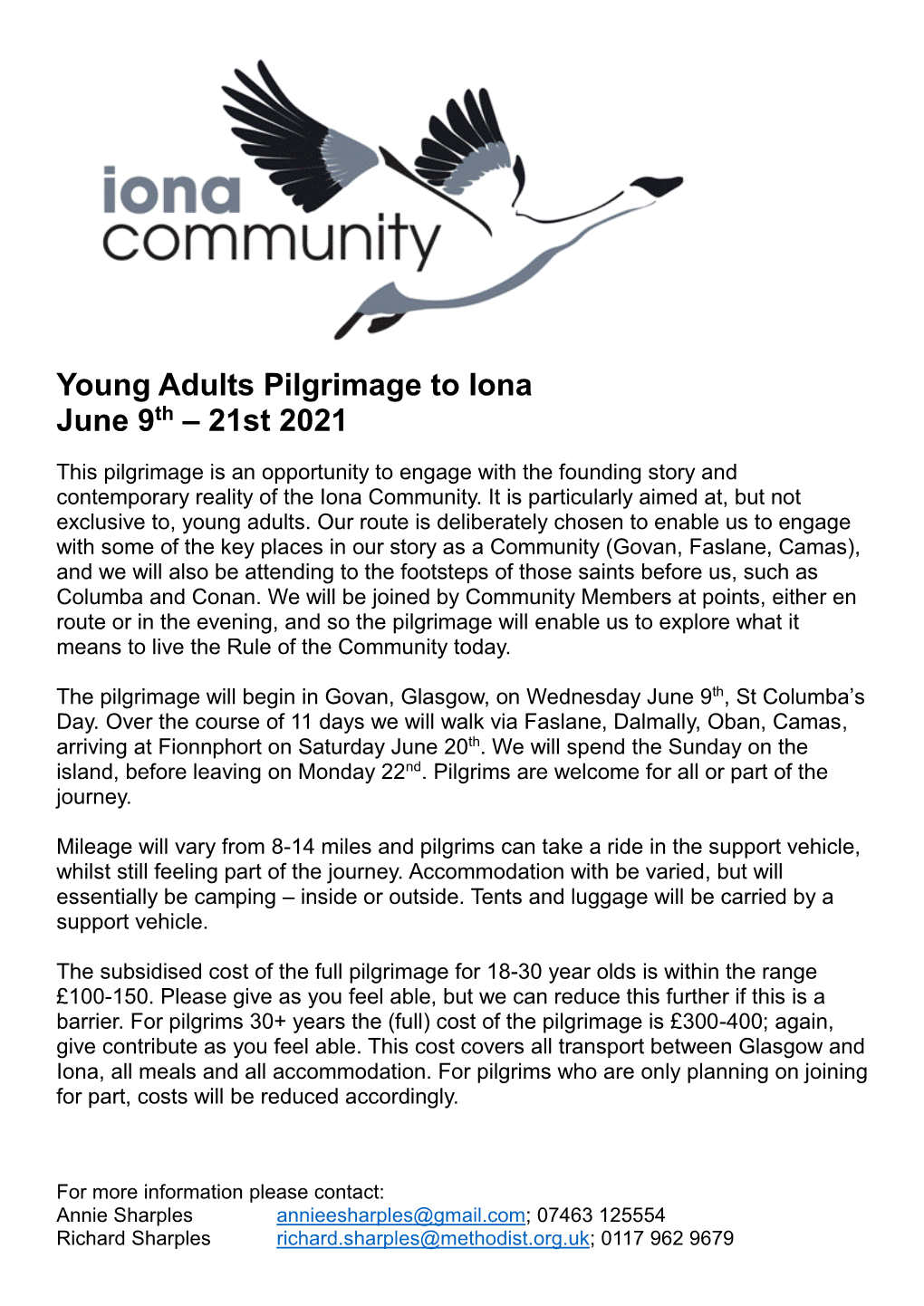Young Adults Pilgrimage to Iona June 9Th – 21St 2021