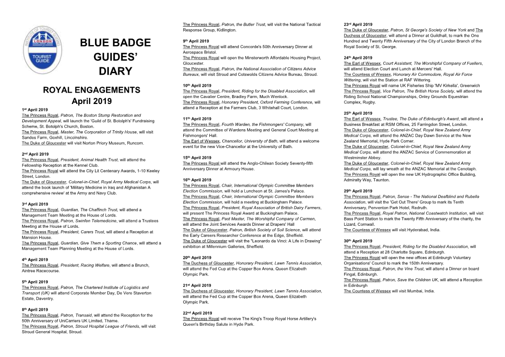 Blue Badge Guides' Diary