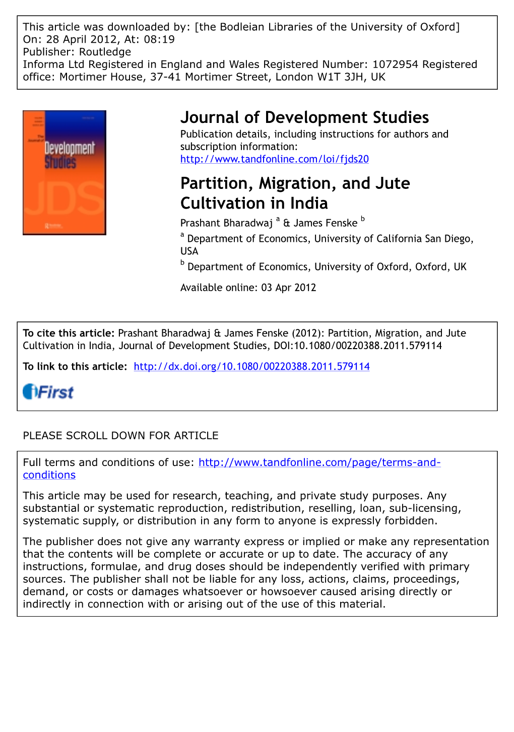 Partition, Migration, and Jute Cultivation in India