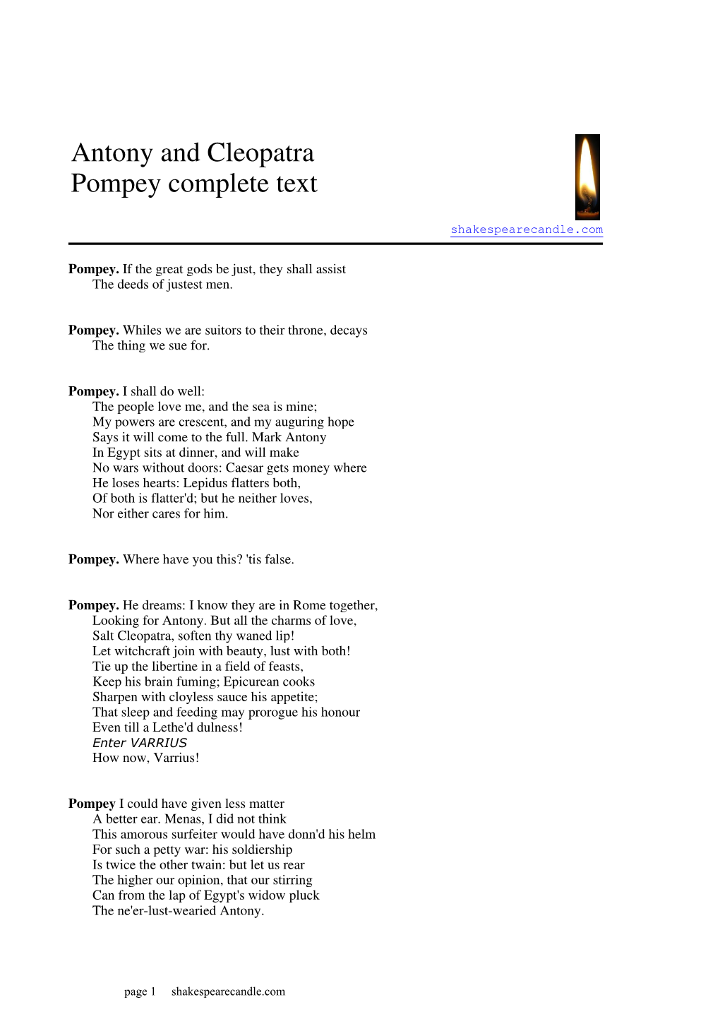 Antony and Cleopatra Pompey Complete Text