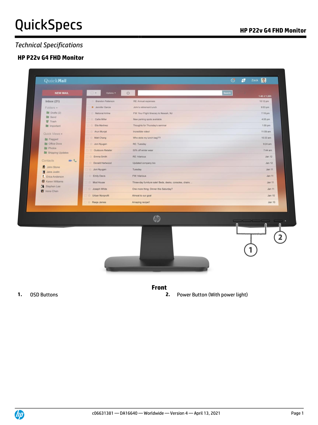 HP P22v G4 FHD Monitor