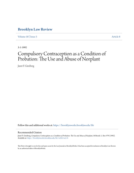 Compulsory Contraception As a Condition of Probation: the Use and Abuse of Norplant, 58 Brook
