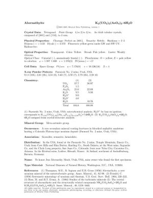 Abernathyite K2(UO2)2(Aso4)2 • 6H2O C 2001-2005 Mineral Data Publishing, Version 1