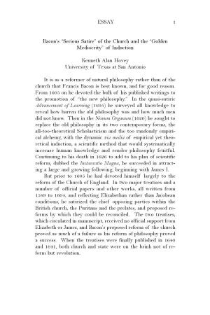 ESSAY 1 Bacon's “Serious Satire” of the Church And