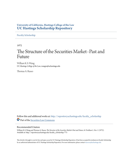 The Structure of the Securities Market–Past and Future, 41 Fordham L