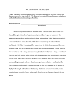 AN ABSTRACT of the THESIS of Olga B. Rodriguez-Walmisley For