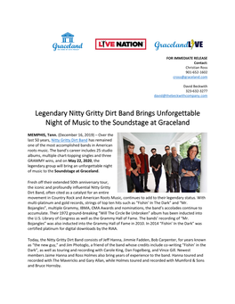 Legendary Nitty Gritty Dirt Band Brings Unforgettable Night of Music to the Soundstage at Graceland