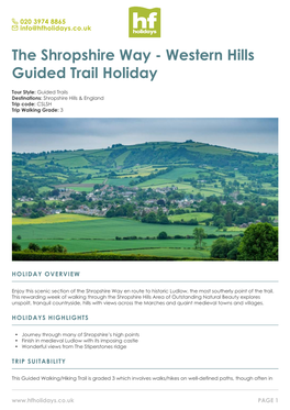 The Shropshire Way - Western Hills Guided Trail Holiday