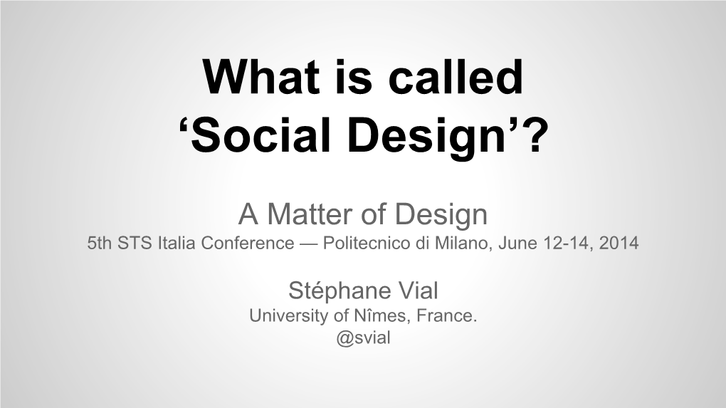 What Is Called 'Social Design'?