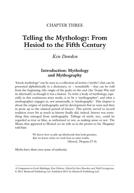Telling the Mythology: from Hesiod to the Fifth Century