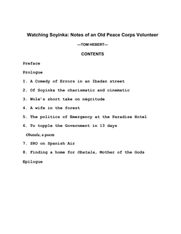 Watching Soyinka: Notes of an Old Peace Corps Volunteer