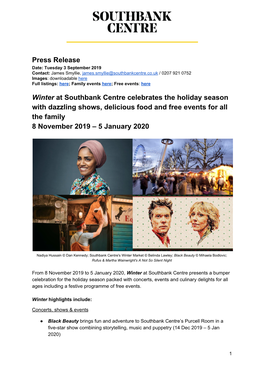 Press Release Winter​ at Southbank Centre Celebrates the Holiday