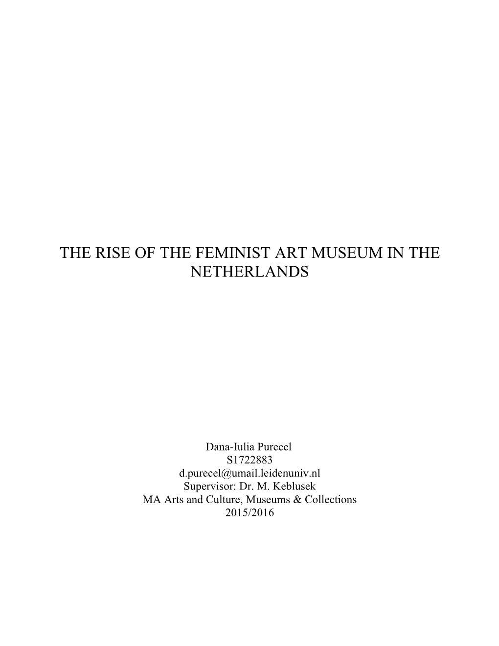 The Rise of the Feminist Art Museum in the Netherlands