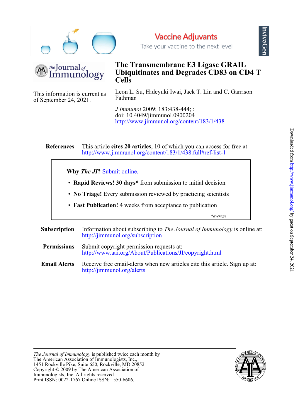 Cells Ubiquitinates and Degrades CD83 on CD4 T The