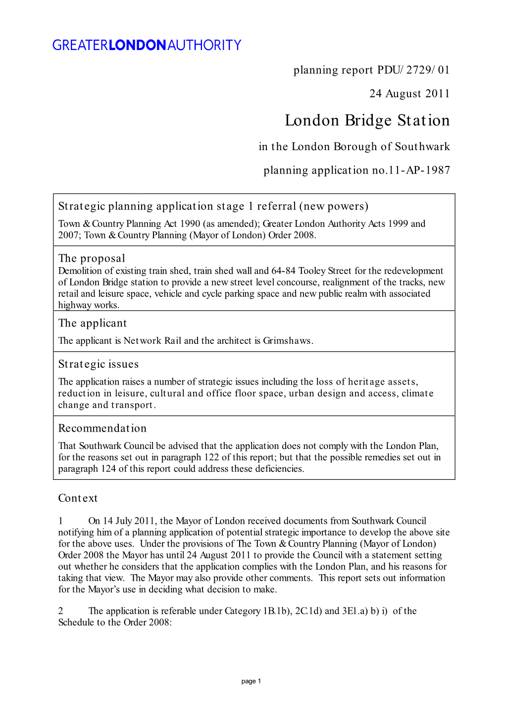 London Bridge Station in the London Borough of Southwark Planning Application No.11-AP-1987