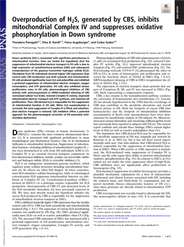 Overproduction of H2S, Generated by CBS, Inhibits Mitochondrial Complex IV and Suppresses Oxidative Phosphorylation in Down Syndrome