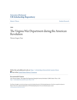The Virginia War Department During the American Revolution
