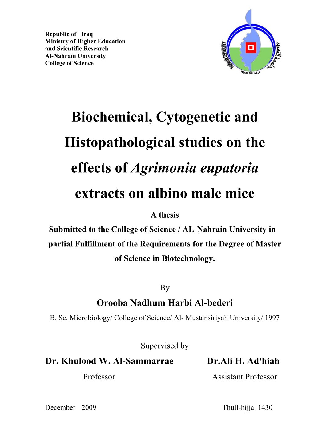 Agrimonia Eupatoria Extracts on Albino Male Mice