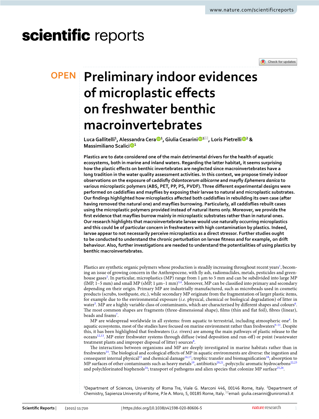 Preliminary Indoor Evidences of Microplastic Effects on Freshwater