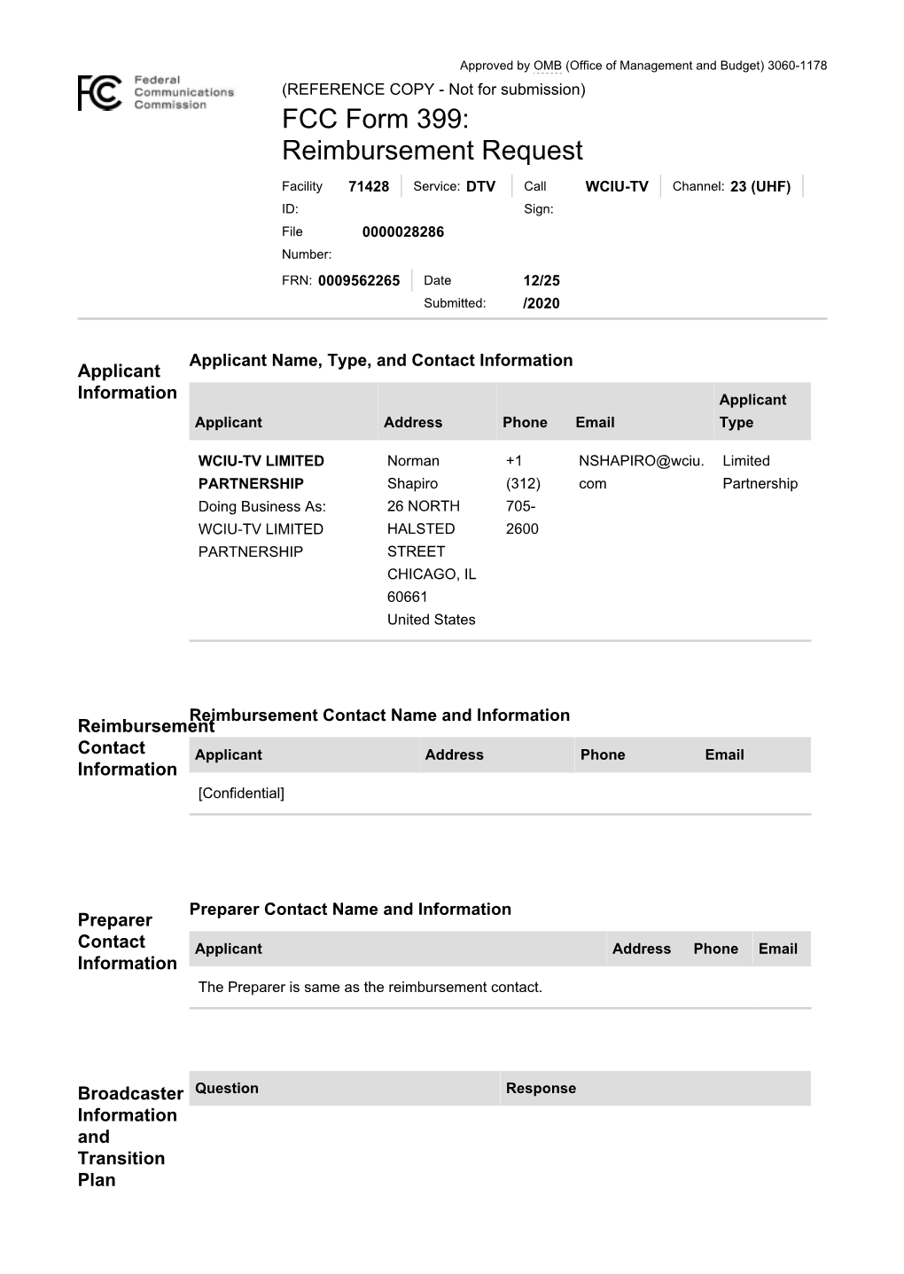 TV Broadcaster Relocation Fund Reimbursement Application