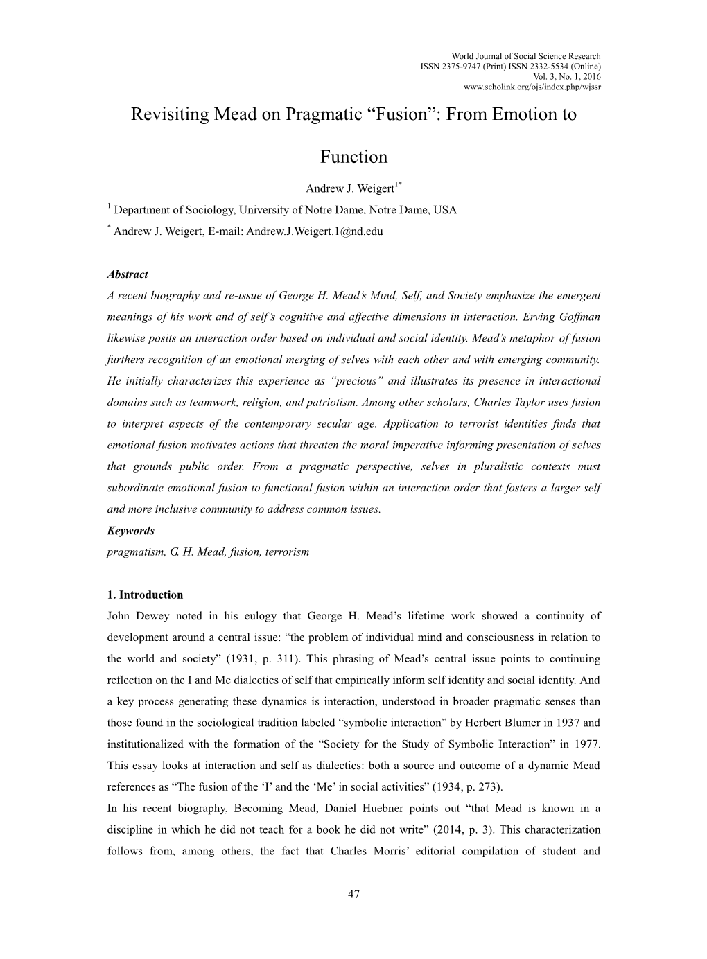 Revisiting Mead on Pragmatic “Fusion”: from Emotion To