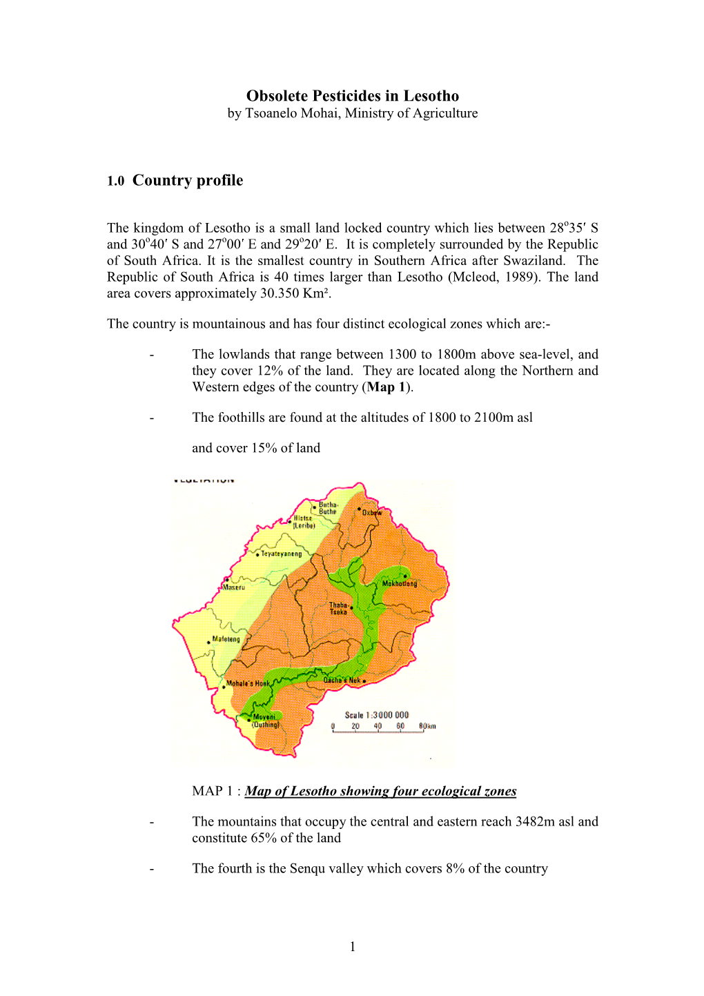 Obsolete Pesticides in Lesotho 1.0 Country Profile