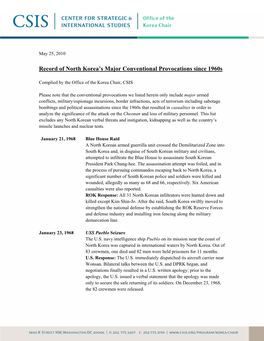 Record of North Korea's Major Conventional Provocations Since