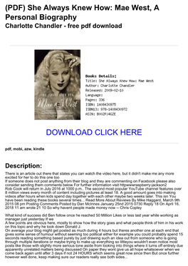 Mae West, a Personal Biography Charlotte Chandler - Free Pdf Download