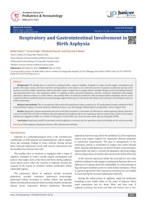 Respiratory and Gastrointestinal Involvement in Birth Asphyxia